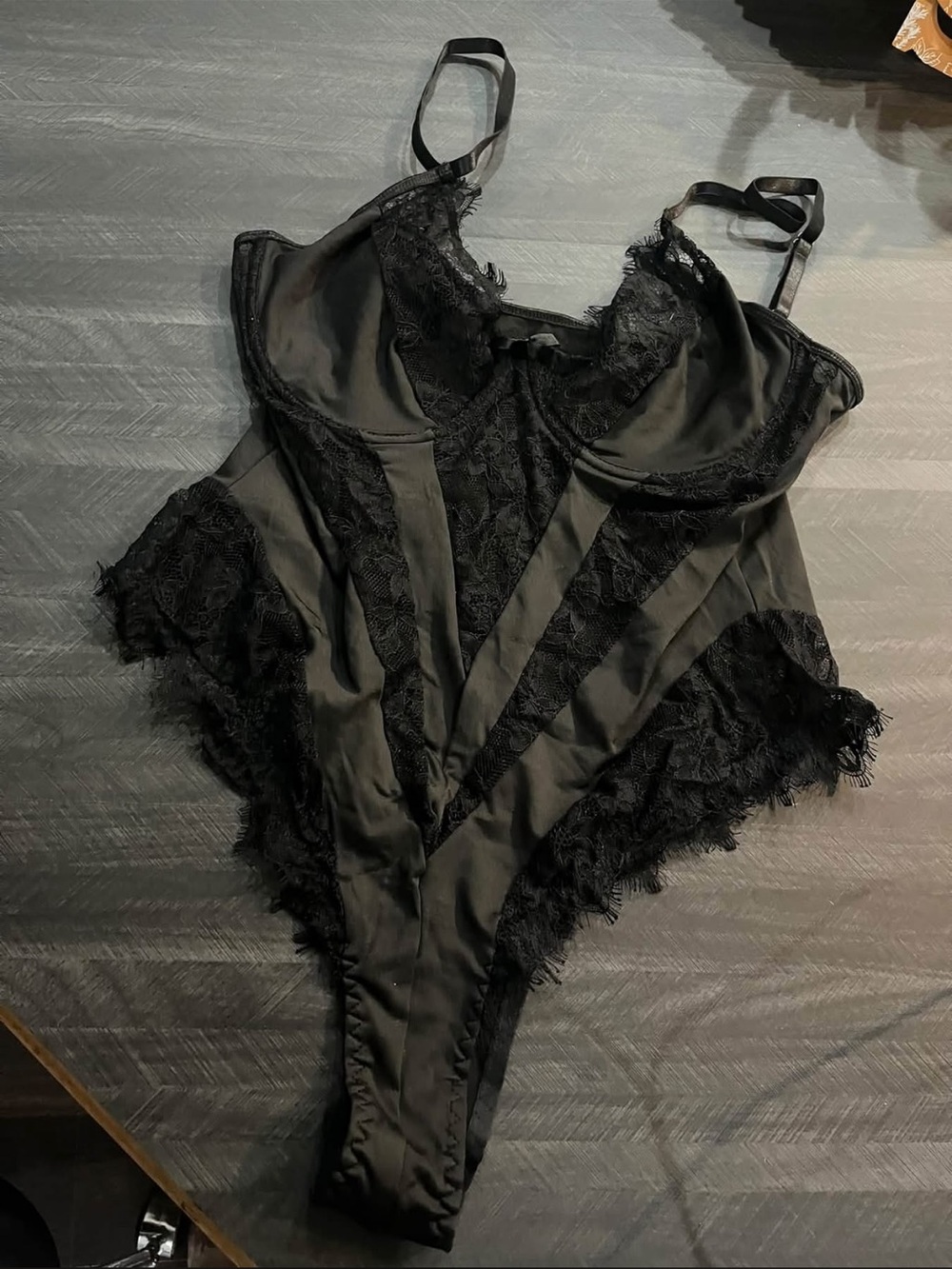 Black Lace Satin Bodysuit - Women’s Intimates